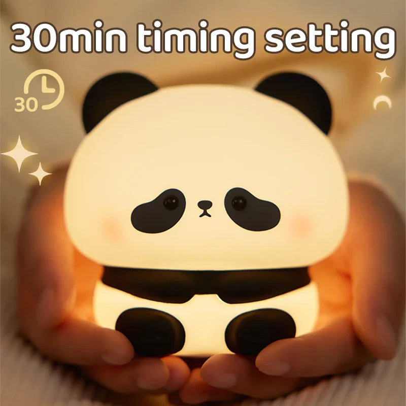 Panda LED Night Light - Silicone Touch Lamp, USB Rechargeable, Bedroom Decorative Timer for Children