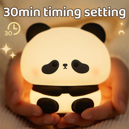 Panda LED Night Light - Silicone Touch Lamp, USB Rechargeable, Bedroom Decorative Timer for Children