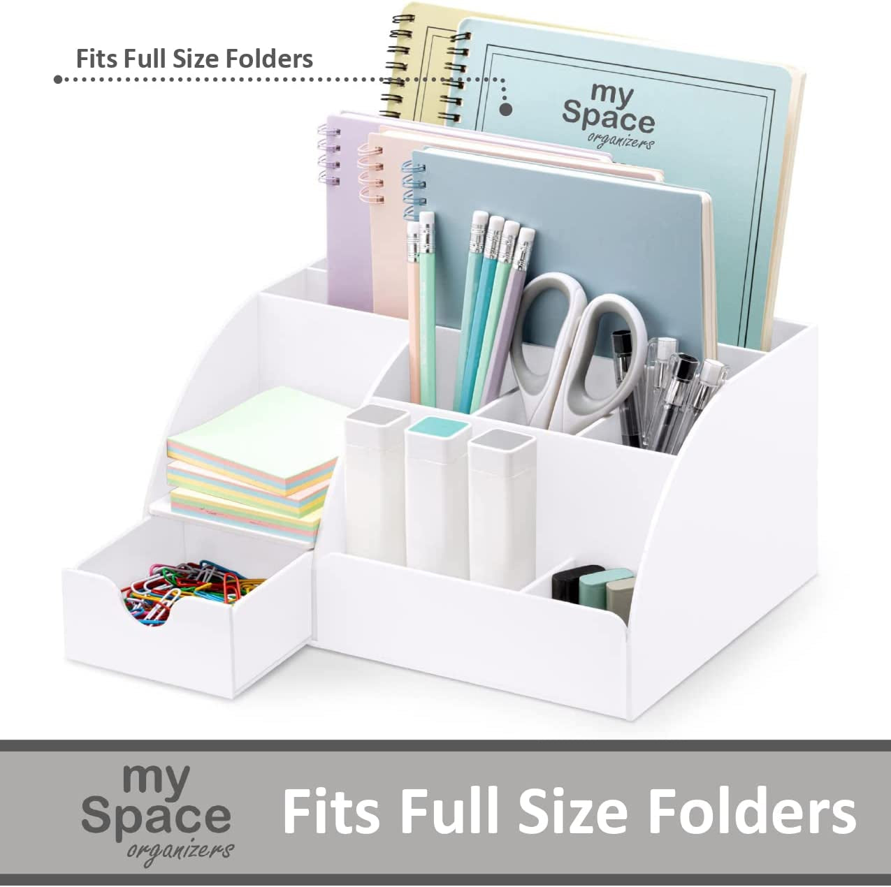 White Desktop Organizer with 9 Compartments - Office Desk Accessory and Pen Holder
