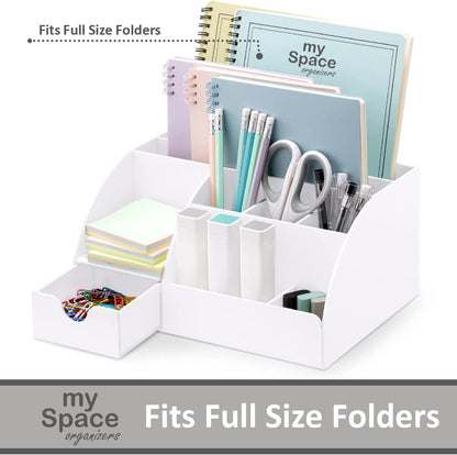 White Desktop Organizer with 9 Compartments - Office Desk Accessory and Pen Holder