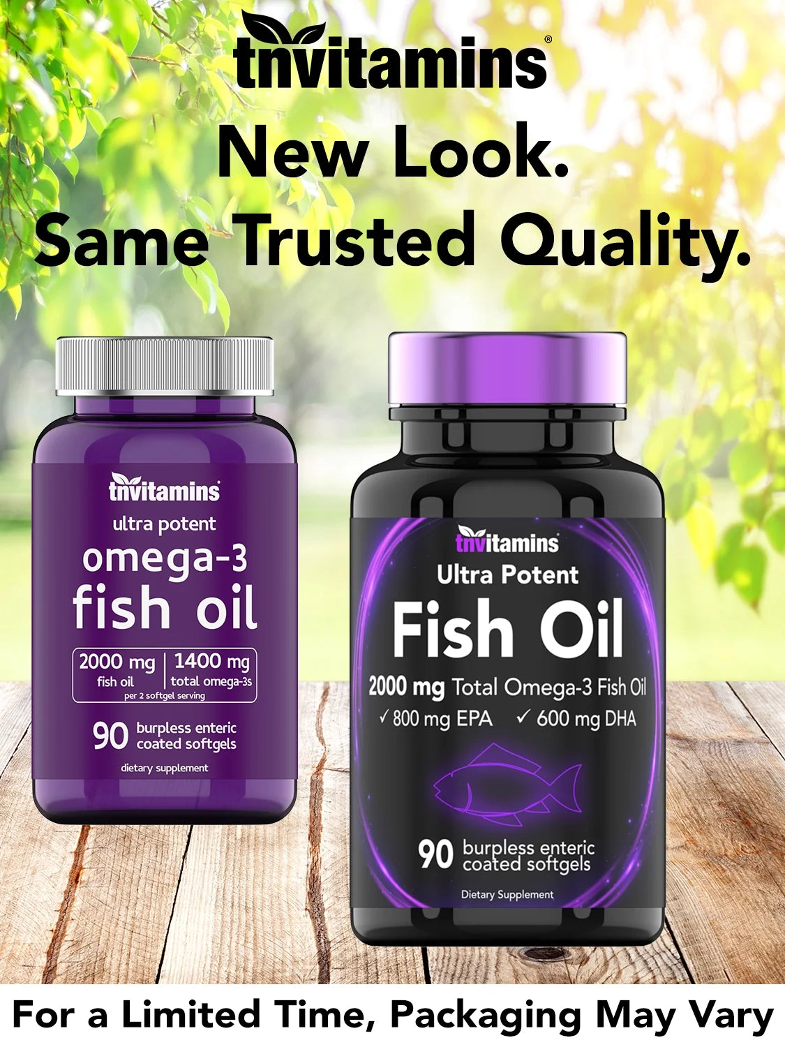 Omega-3 Fish Oil 2000mg Enteric Coated Softgels with EPA & DHA, Wild-Caught and Purified, Mercury-Free, 90 Count