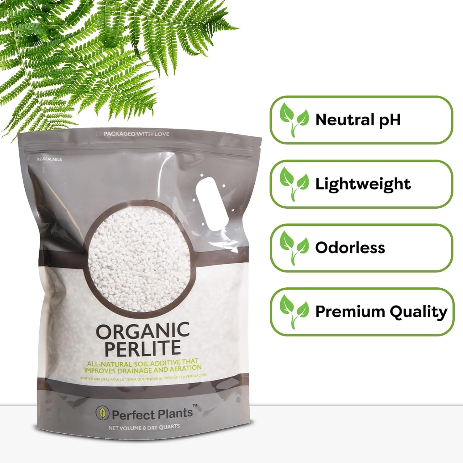 Organic Perlite - Enhances Soil Drainage and Promotes Growth for Indoor and Outdoor Container Plants (8 Quarts)