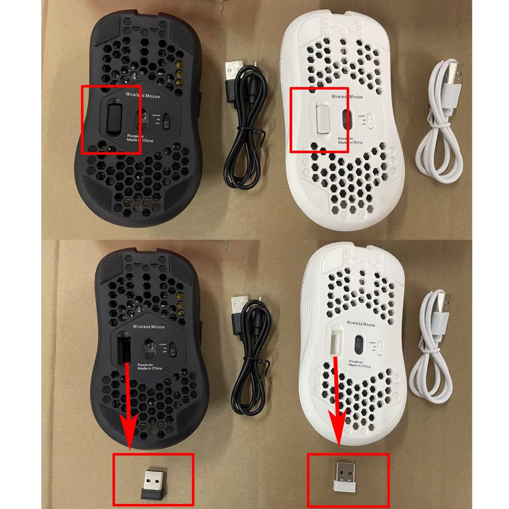 2.4GHz Wireless Ergonomic Gaming Mouse with RGB Backlighting, 6 Buttons, 3 Adjustable DPI Settings, Type-C Rechargeable, Honeycomb Design
