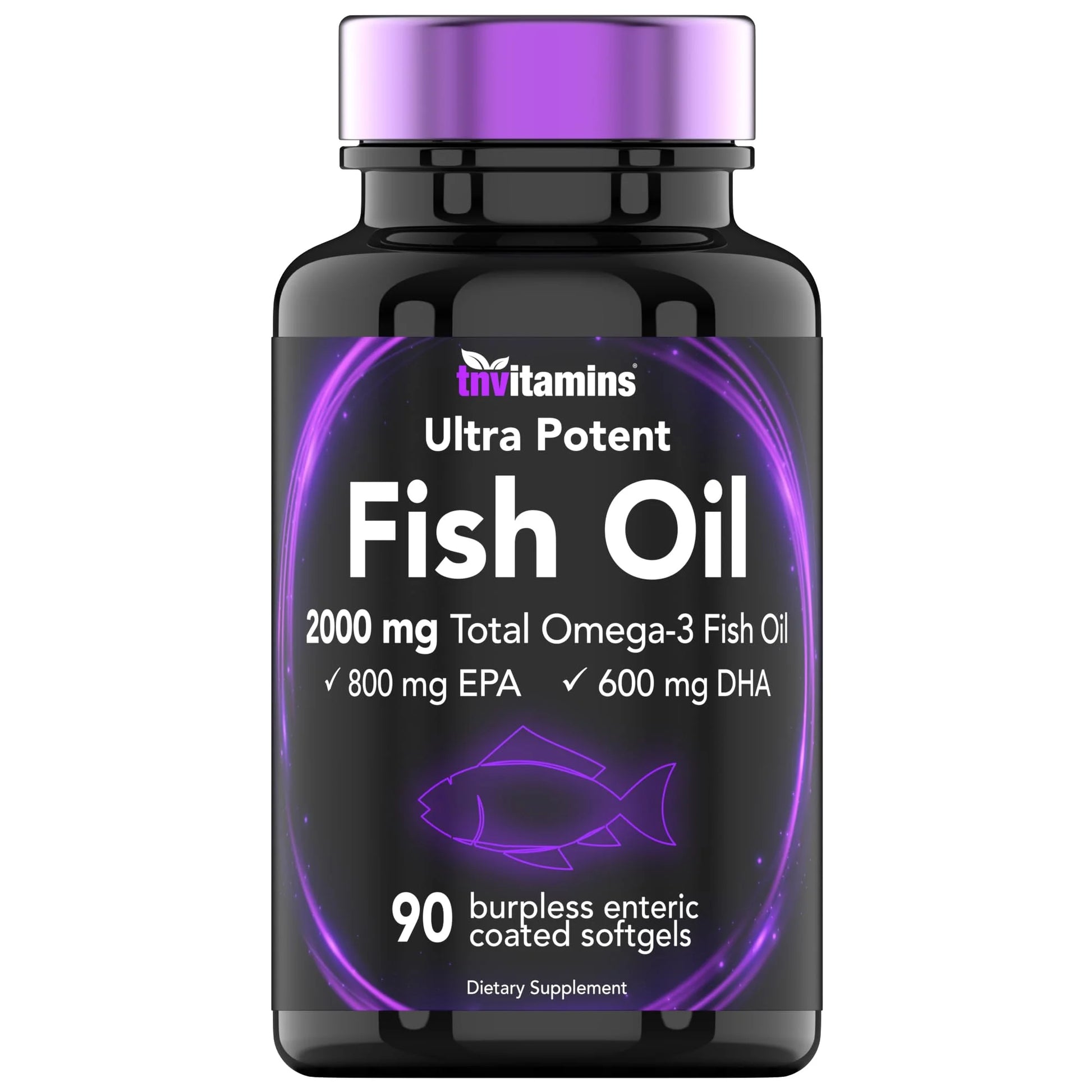 Omega-3 Fish Oil 2000mg Enteric Coated Softgels with EPA & DHA, Wild-Caught and Purified, Mercury-Free, 90 Count
