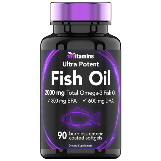 Omega-3 Fish Oil 2000mg Enteric Coated Softgels with EPA & DHA, Wild-Caught and Purified, Mercury-Free, 90 Count