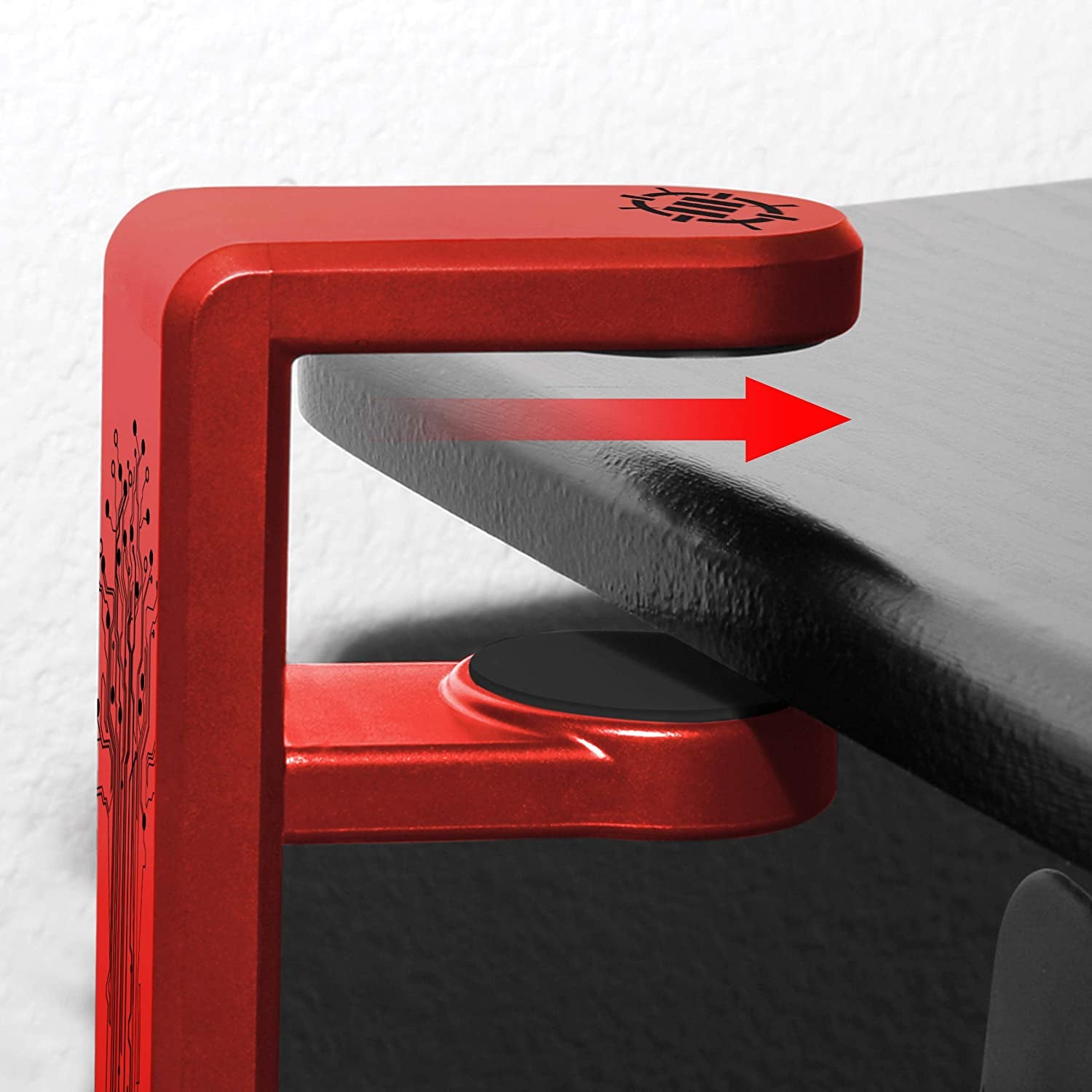 PC Gaming Headphone Holder - Adjustable 360-Degree Desk Hanger for Esports Headsets with Under-Desk Clamp and Cable Management - Universal Fit - Red