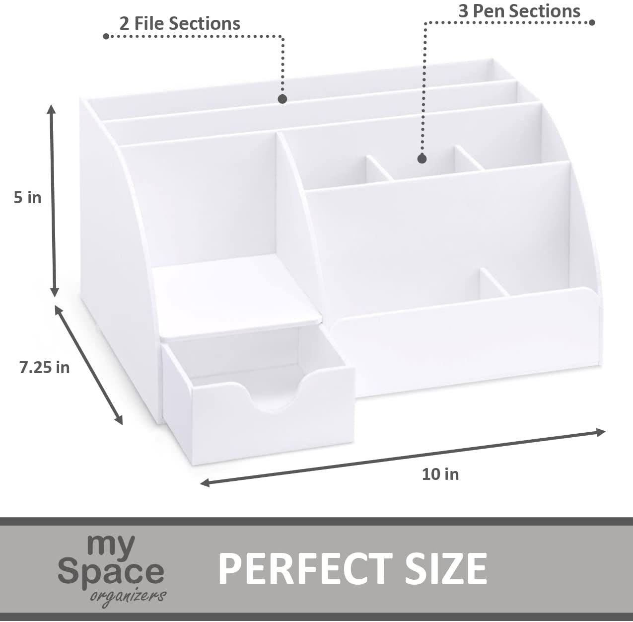 White Desktop Organizer with 9 Compartments - Office Desk Accessory and Pen Holder