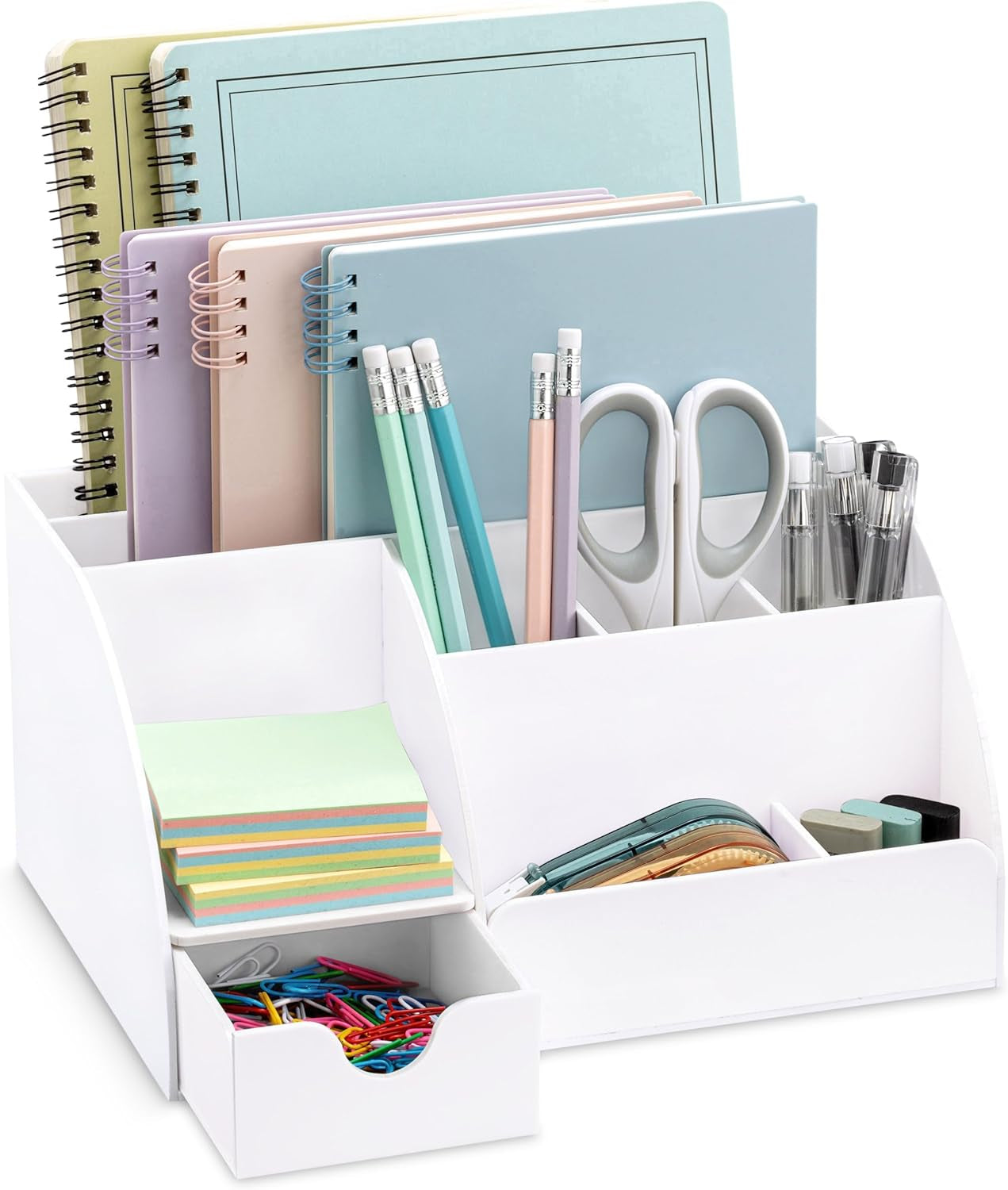 White Desktop Organizer with 9 Compartments - Office Desk Accessory and Pen Holder
