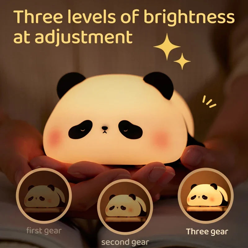 Panda LED Night Light - Silicone Touch Lamp, USB Rechargeable, Bedroom Decorative Timer for Children