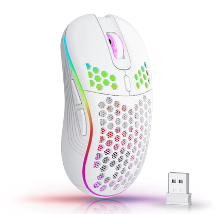 2.4GHz Wireless Ergonomic Gaming Mouse with RGB Backlighting, 6 Buttons, 3 Adjustable DPI Settings, Type-C Rechargeable, Honeycomb Design