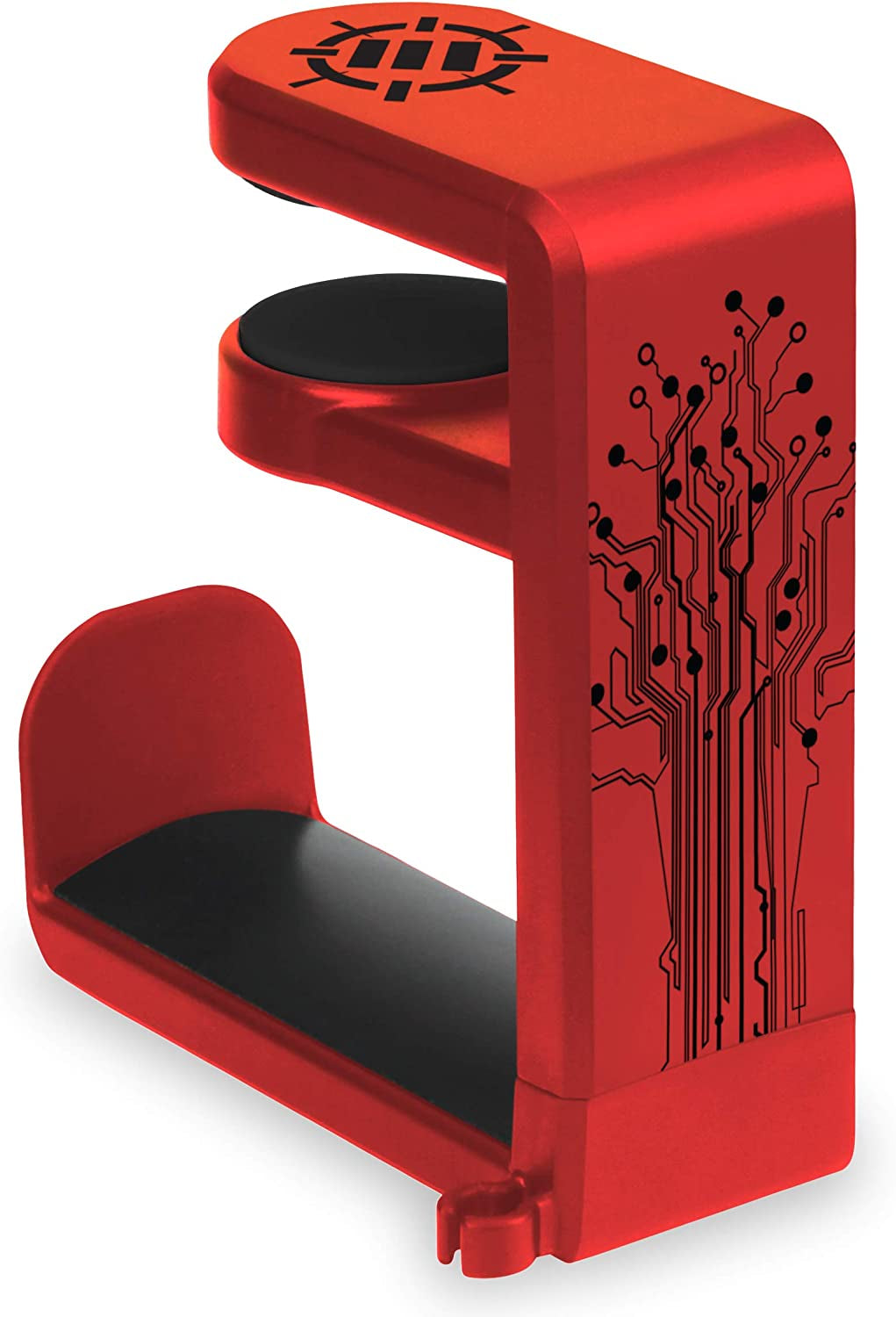 PC Gaming Headphone Holder - Adjustable 360-Degree Desk Hanger for Esports Headsets with Under-Desk Clamp and Cable Management - Universal Fit - Red