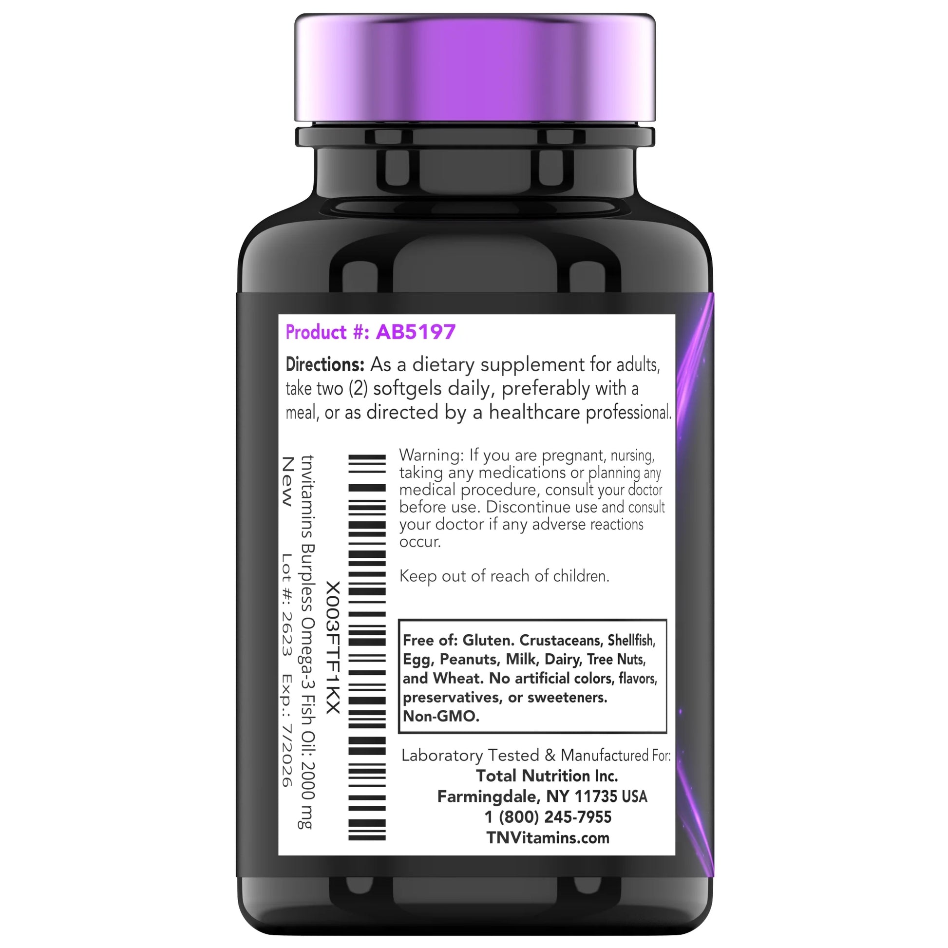Omega-3 Fish Oil 2000mg Enteric Coated Softgels with EPA & DHA, Wild-Caught and Purified, Mercury-Free, 90 Count